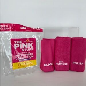 PINK STUFF 3 VIBRANT PINK MICROFIBRE CLOTHS -ALL PURPOSE/GLASS/POLISH
